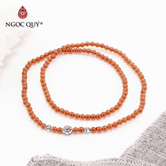 Vòng tay phong thủy đá garnet cam phối charm bạc hạt 4mm