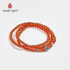Vòng tay phong thủy đá garnet cam phối charm bạc hạt 4mm