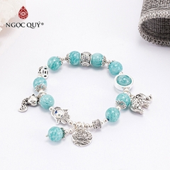 Vòng tay phong thủy đá amazonite phối charm bạc hạt 9mm hợp mệnh thuỷ, mộc