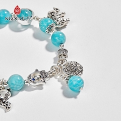 Vòng tay phong thủy đá amazonite phối charm bạc hạt 9mm hợp mệnh thuỷ, mộc