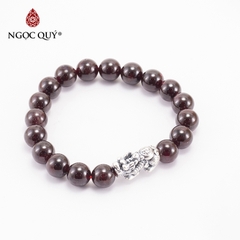 Vòng tay phong thủy đá garnet phối charm bạc hạt 9mm
