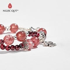 Vòng tay phong thủy đá garnet phối charm nốt nhạc bạc hạt 8mm