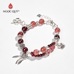 Vòng tay phong thủy đá garnet phối charm nốt nhạc bạc hạt 8mm