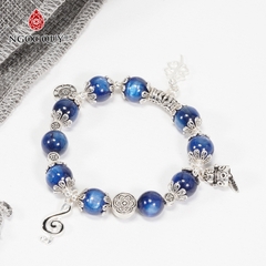 Vòng tay phong thủy đá Kyanite phối charm nốt nhạc bạc hạt 9mm