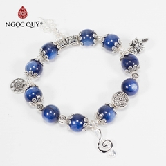 Vòng tay phong thủy đá Kyanite phối charm nốt nhạc bạc hạt 9mm