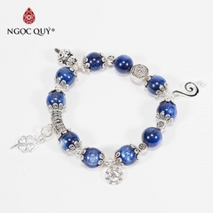 Vòng tay phong thủy đá Kyanite phối charm nốt nhạc bạc hạt 9mm