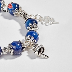 Vòng tay phong thủy đá Kyanite phối charm nốt nhạc bạc hạt 9mm