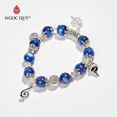 Vòng tay phong thủy đá Kyanite phối charm nốt nhạc bạc hạt 9mm