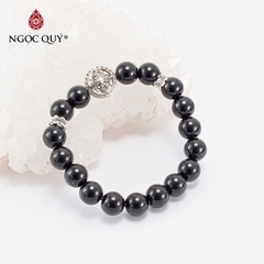 Vòng tay phong thủy đá obsidian phối charm bạc hạt 10mm