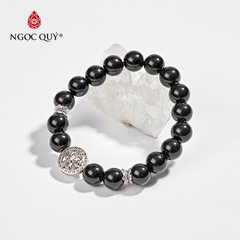Vòng tay phong thủy đá obsidian phối charm bạc hạt 10mm