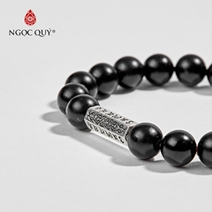 Vòng tay phong thủy đá obsidian phối charm lục tự lục giác hạt 8mm