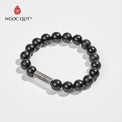 Vòng tay phong thủy đá obsidian phối charm lục tự lục giác hạt 8mm