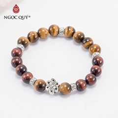 Vòng tay phong thủy đá mắt hổ vàng nâu phối charm bạc hạt 8mm