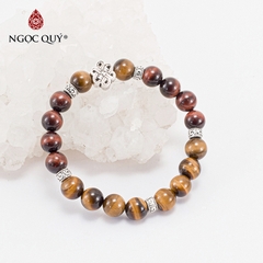 Vòng tay phong thủy đá mắt hổ vàng nâu phối charm bạc hạt 8mm