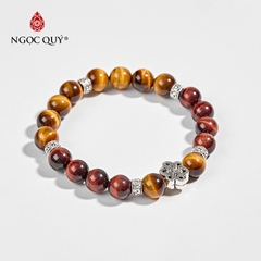 Vòng tay phong thủy đá mắt hổ vàng nâu phối charm bạc hạt 8mm