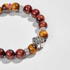 Vòng tay phong thủy đá mắt hổ vàng nâu phối charm bạc hạt 8mm