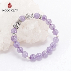Vòng tay phong thủy đá thạch anh tím ngọc phối charm bạc hạt 8mm