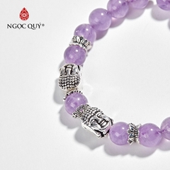 Vòng tay phong thủy đá thạch anh tím ngọc phối charm bạc hạt 8mm