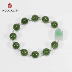 Vòng tay phong thủy đá ngọc bích phối thánh giá cẩm thạch hạt 9mm