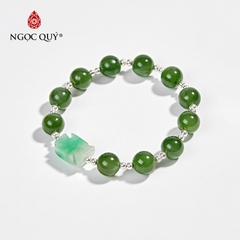 Vòng tay phong thủy đá ngọc bích phối thánh giá cẩm thạch hạt 9mm