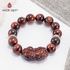 Vòng tay phong thủy đá mắt hổ nâu đỏ phối tỳ hưu