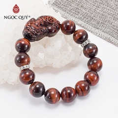 Vòng tay phong thủy đá mắt hổ nâu đỏ phối tỳ hưu