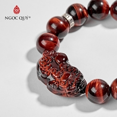 Vòng tay phong thủy đá mắt hổ nâu đỏ phối tỳ hưu