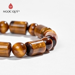 Vòng tay phong thủy đá mắt hổ vàng nâu hình trụ phối charm bạc hạt 8mm