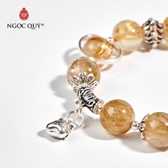 Vòng tay phong thủy đá thạch anh tóc vàng phối charm túi tiền bạc hạt 11mm