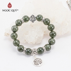 Vòng tay phong thủy đá thạch anh tóc xanh phối charm cây bạc hạt 10mm