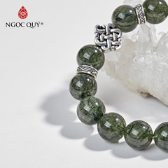 Vòng tay phong thủy đá thạch anh tóc xanh phối charm cây bạc hạt 10mm