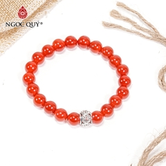 Vòng tay phong thủy đá mã não đỏ charm bạc hạt 8mm