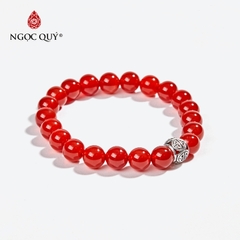 Vòng tay phong thủy đá mã não đỏ charm bạc hạt 8mm