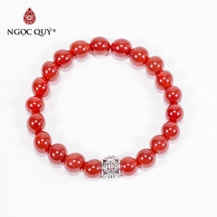 Vòng tay phong thủy đá mã não đỏ charm bạc hạt 8mm