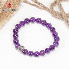 Vòng tay phong thủy đá thạch anh tím phối charm bạc hạt 8mm