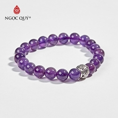 Vòng tay phong thủy đá thạch anh tím phối charm bạc hạt 8mm