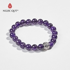 Vòng tay phong thủy đá thạch anh tím phối charm bạc hạt 8mm