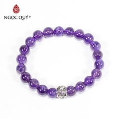 Vòng tay phong thủy đá thạch anh tím phối charm bạc hạt 8mm