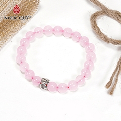 Vòng tay phong thủy đá thạch anh hồng phối charm bạc hạt 8mm