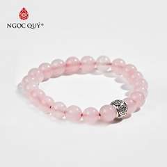 Vòng tay phong thủy đá thạch anh hồng phối charm bạc hạt 8mm