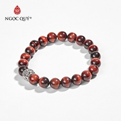 Vòng tay phong thủy đá mắt hổ nâu đỏ phối charm bạc hạt 8mm