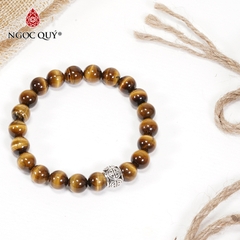 Vòng tay phong thủy đá mắt hổ vàng nâu phối charm bạc hạt 8mm