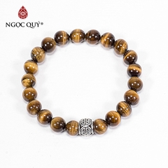 Vòng tay phong thủy đá mắt hổ vàng nâu phối charm bạc hạt 8mm