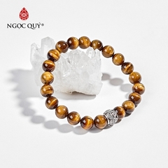 Vòng tay phong thủy đá mắt hổ vàng nâu phối charm bạc hạt 8mm