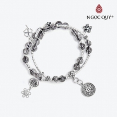 Vòng tay 2line đá thạch anh tóc đen phối charm