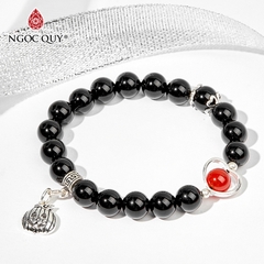 Vòng tay phong thủy đá obsidian phối charm halloween hạt 8mm