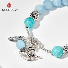 Vòng tay phong thủy đá aquamarine phối charm cá voi hạt 8mm