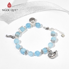 Vòng tay phong thủy đá aquamarine phối charm hải sản hạt 8mm