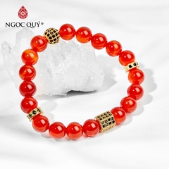 Vòng tay phong thủy đá mã não đỏ phối charm đính đá hạt 8mm
