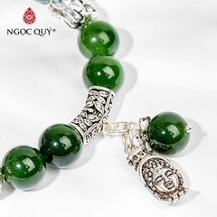 Vòng tay phong thủy đá ngọc bích phối charm phật hạt 10mm